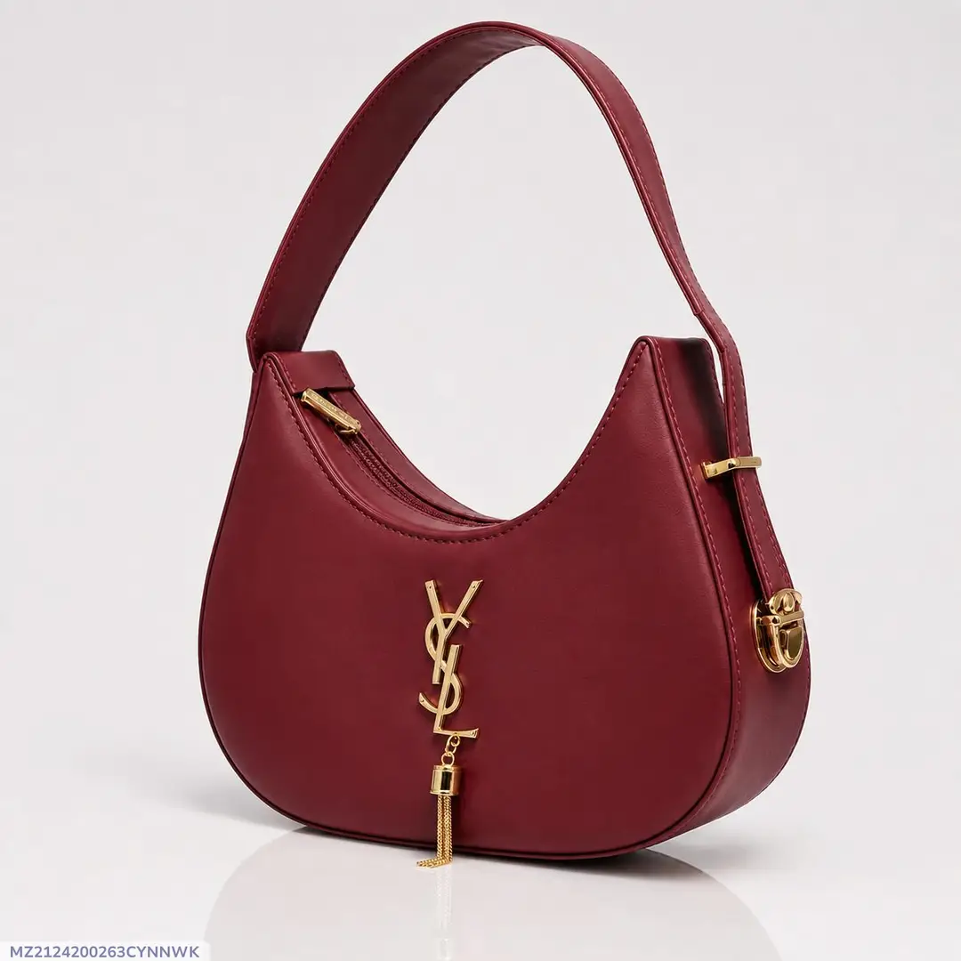 YSL Plain Leather hobo bag with adjustable grip. (Maroon)